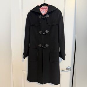Tocca Black Toggle Coat with Soft Pink Satin Interior EUC